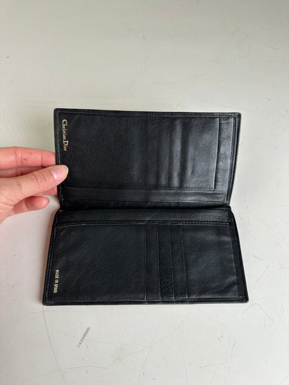 Vintage Dior Leather Long Wallet Black Gold