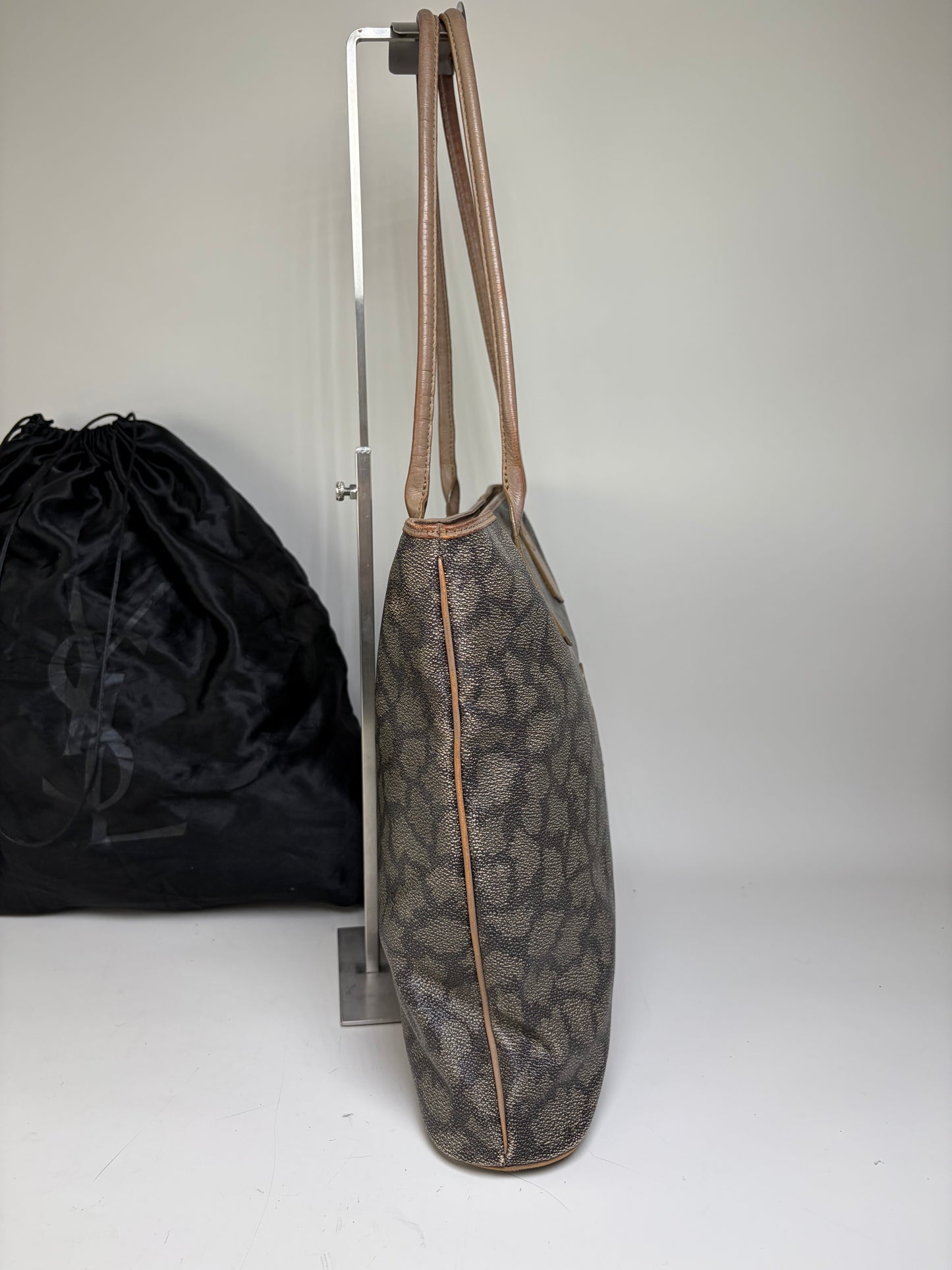 Vintage Yves Saint Laurent Monogram Canvas Tote Gray Beige