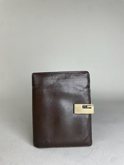 Vintage Gucci Leather Wallet Dark Brown Gold Clasp