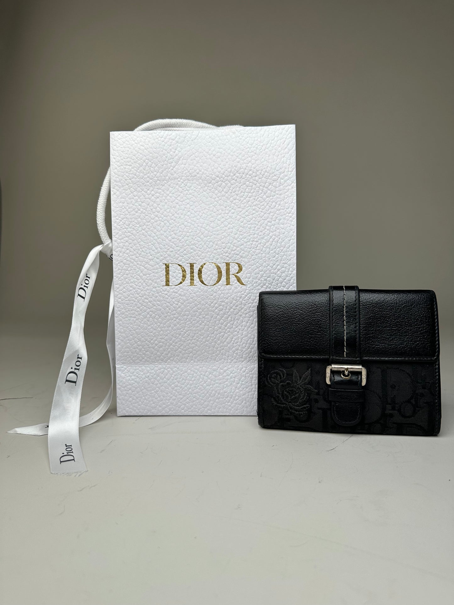 Vintage Dior Leather Canvas Wallet Black Silver