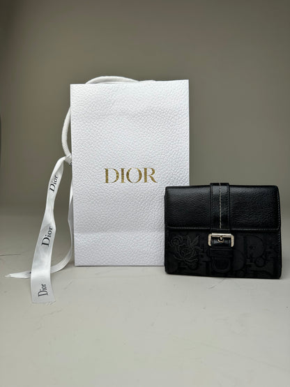 Vintage Dior Leather Canvas Wallet Black Silver