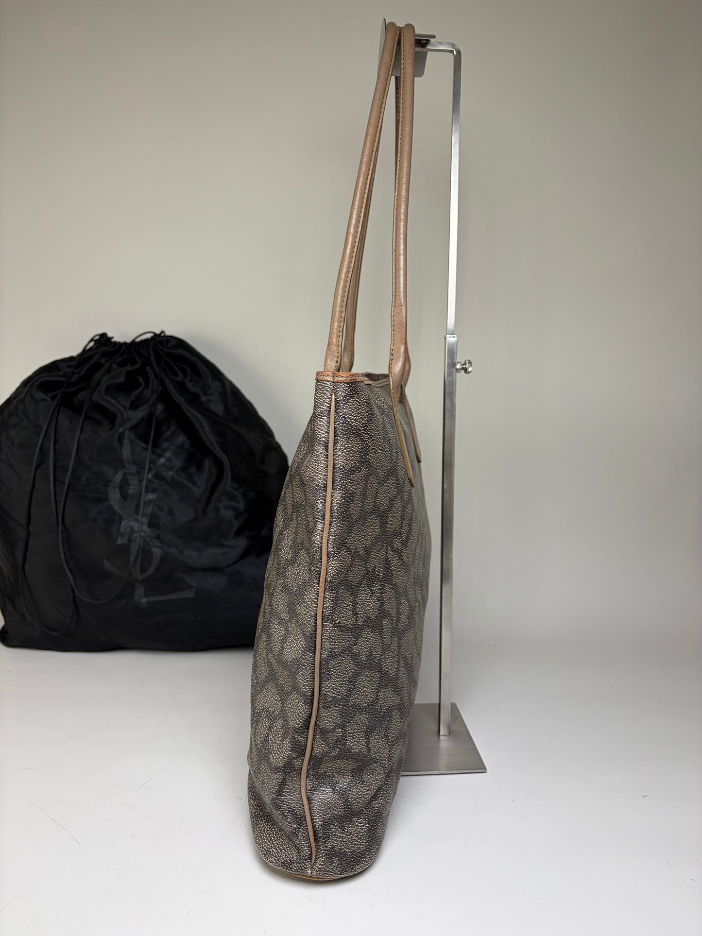 Vintage Yves Saint Laurent Monogram Canvas Tote Gray Beige
