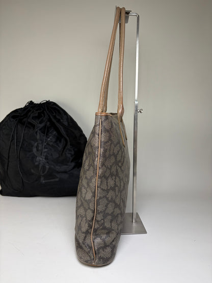 Vintage Yves Saint Laurent Monogram Canvas Tote Gray Beige
