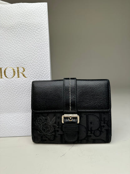 Vintage Dior Leather Canvas Wallet Black Silver