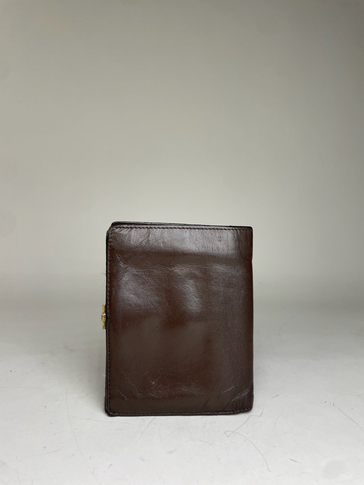 Vintage Gucci Leather Wallet Dark Brown Gold Clasp