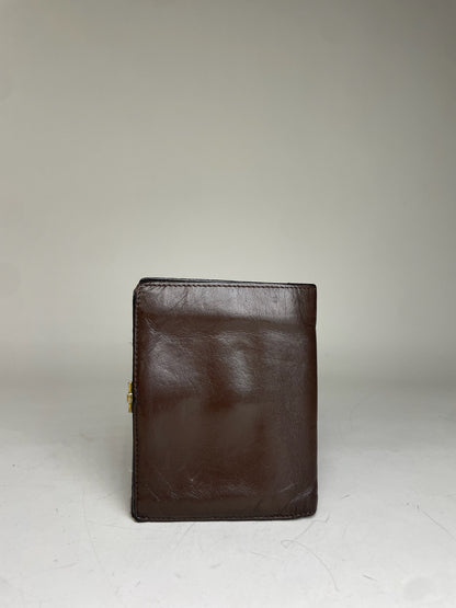 Vintage Gucci Leather Wallet Dark Brown Gold Clasp