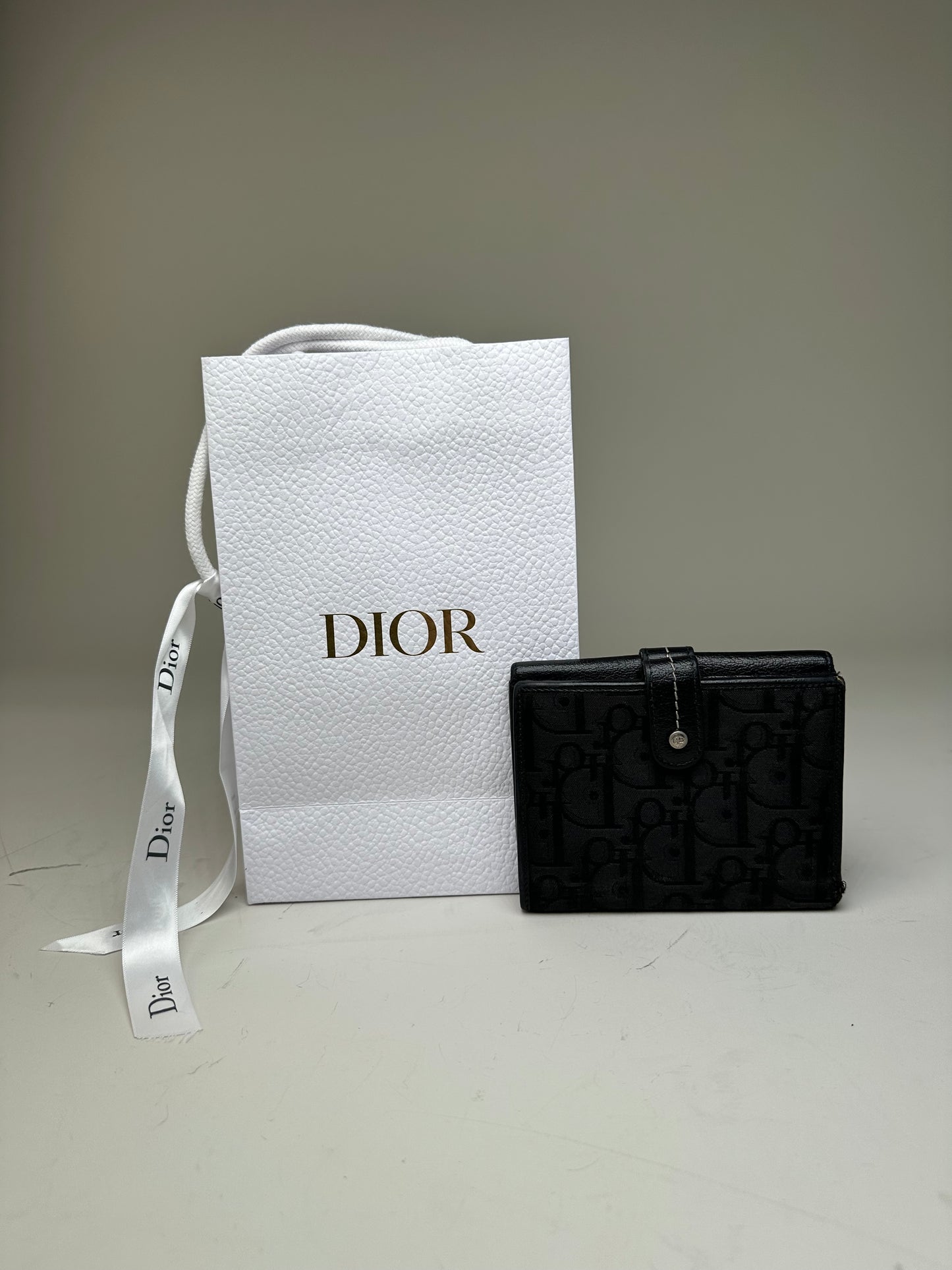 Vintage Dior Leather Canvas Wallet Black Silver