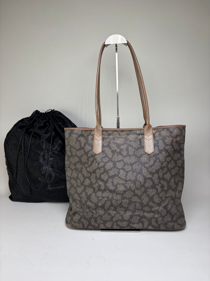 Vintage Yves Saint Laurent Monogram Canvas Tote Gray Beige