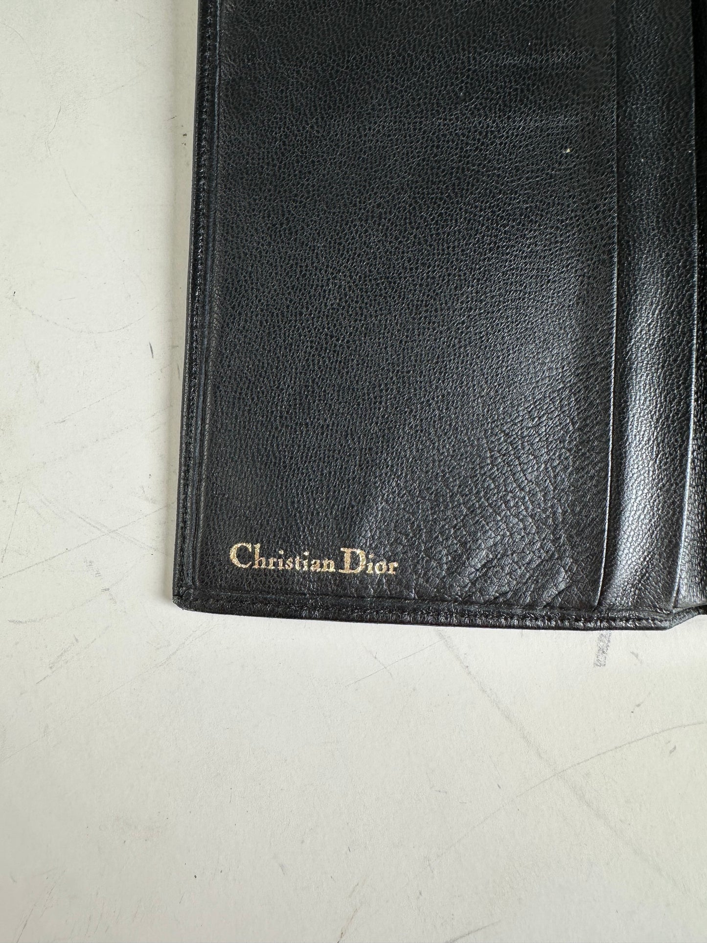 Vintage Dior Leather Long Wallet Black Gold