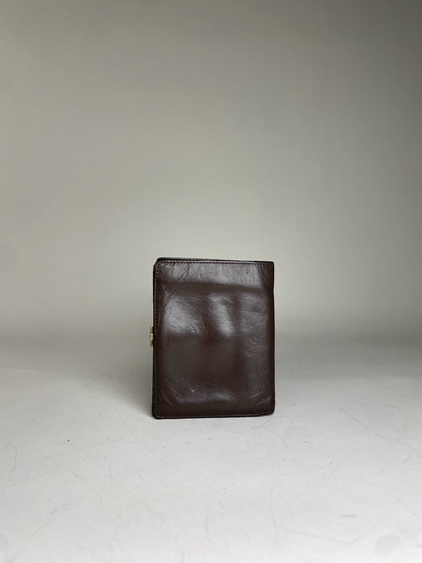 Vintage Gucci Leather Wallet Dark Brown Gold Clasp