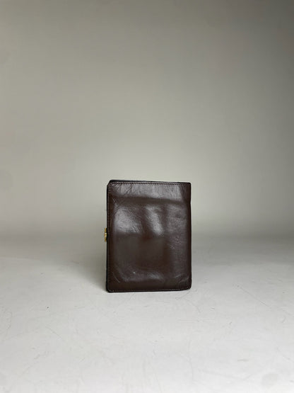 Vintage Gucci Leather Wallet Dark Brown Gold Clasp