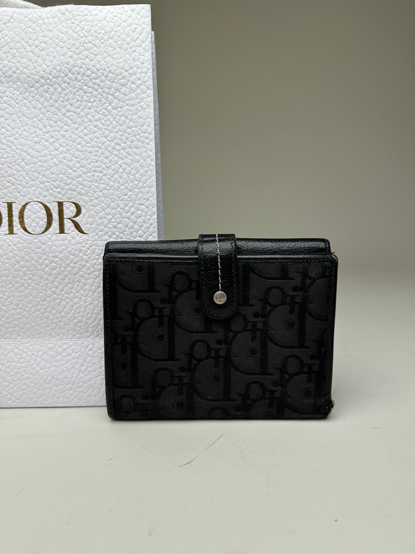 Vintage Dior Leather Canvas Wallet Black Silver