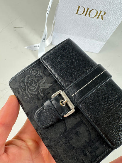 Vintage Dior Leather Canvas Wallet Black Silver