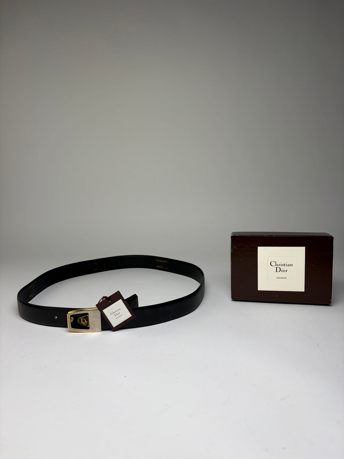 Vintage Dior Monsieur Leather Belt Black Gold c. Late 1970s–1980s