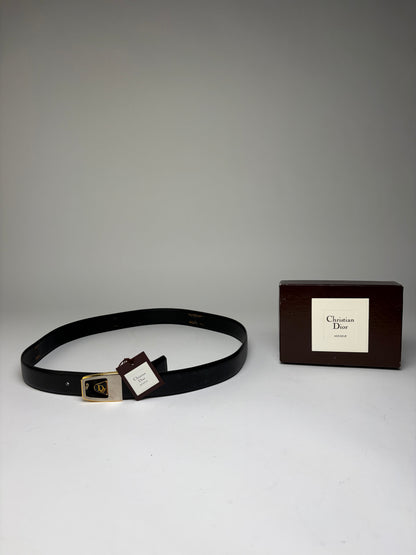 Vintage Dior Monsieur Leather Belt Black Gold c. Late 1970s–1980s