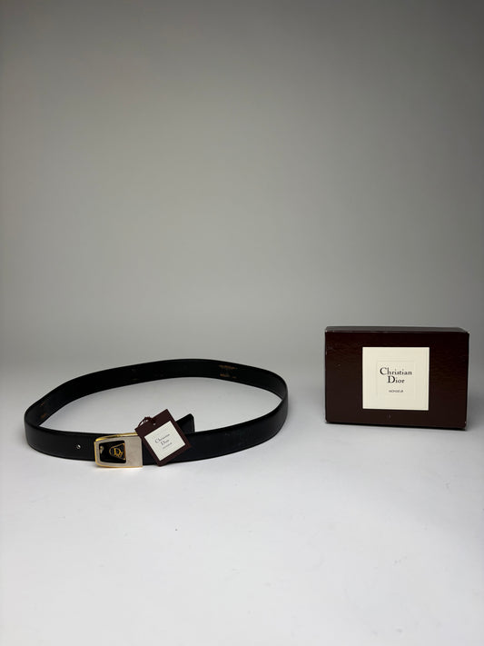 Vintage Dior Monsieur Leather Belt Black Gold c. Late 1970s–1980s