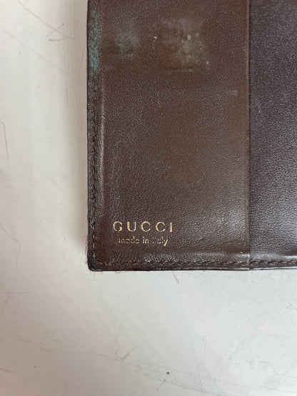 Vintage Gucci Leather Wallet Dark Brown Gold Clasp