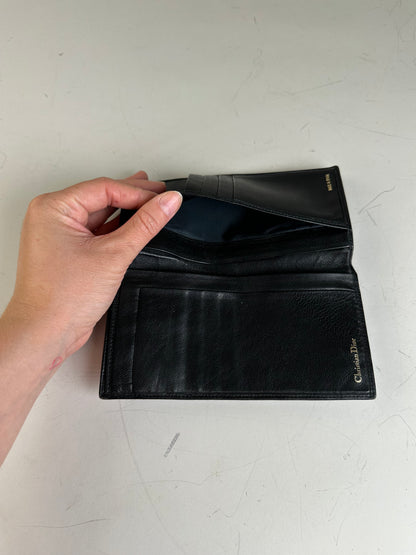 Vintage Dior Leather Long Wallet Black Gold