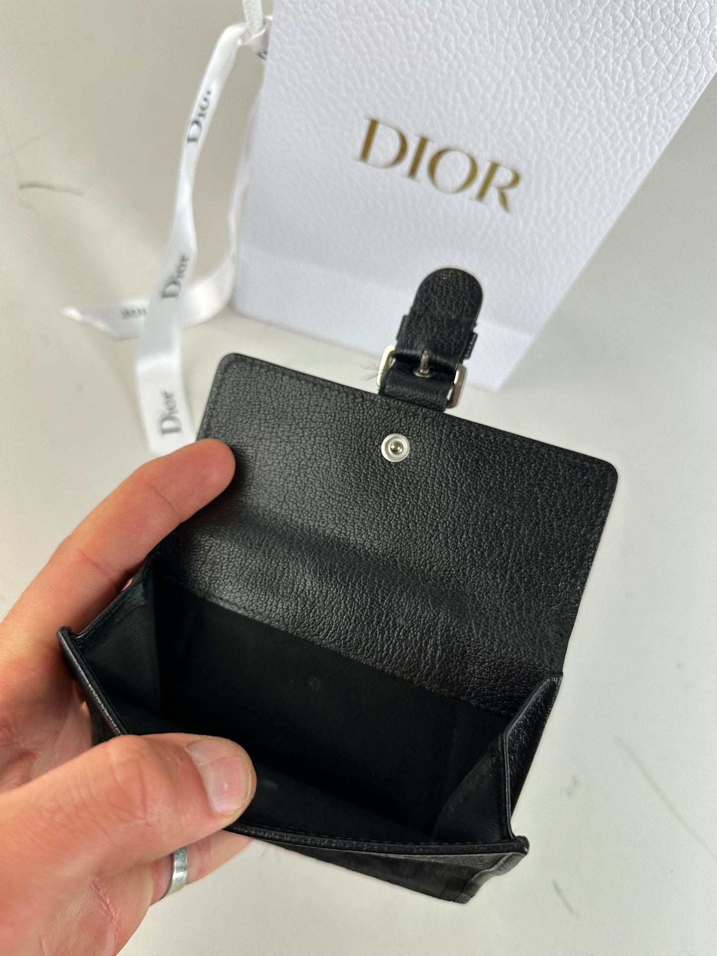 Vintage Dior Leather Canvas Wallet Black Silver