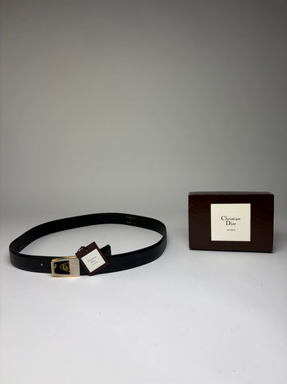 Vintage Dior Monsieur Leather Belt Black Gold c. Late 1970s–1980s