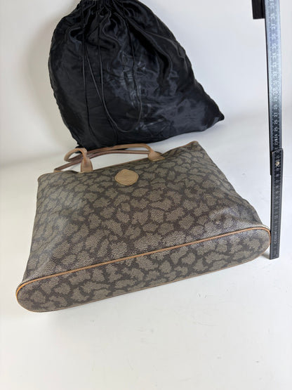 Vintage Yves Saint Laurent Monogram Canvas Tote Gray Beige