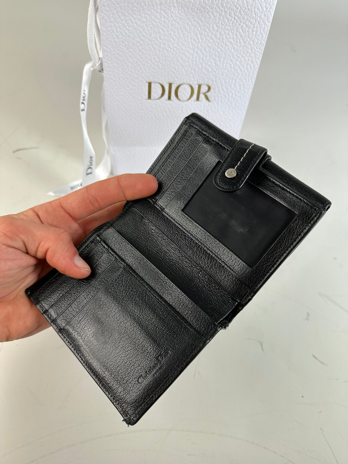 Vintage Dior Leather Canvas Wallet Black Silver