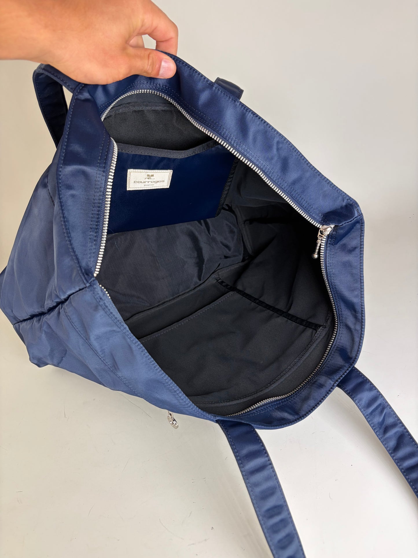 Vintage Courreges Nylon Tote Bag Navy Silver