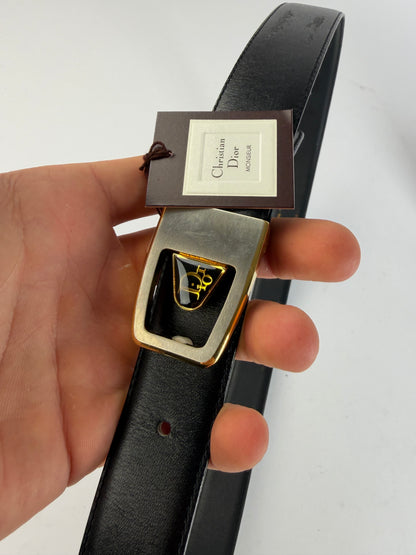 Vintage Dior Monsieur Leather Belt Black Gold c. Late 1970s–1980s