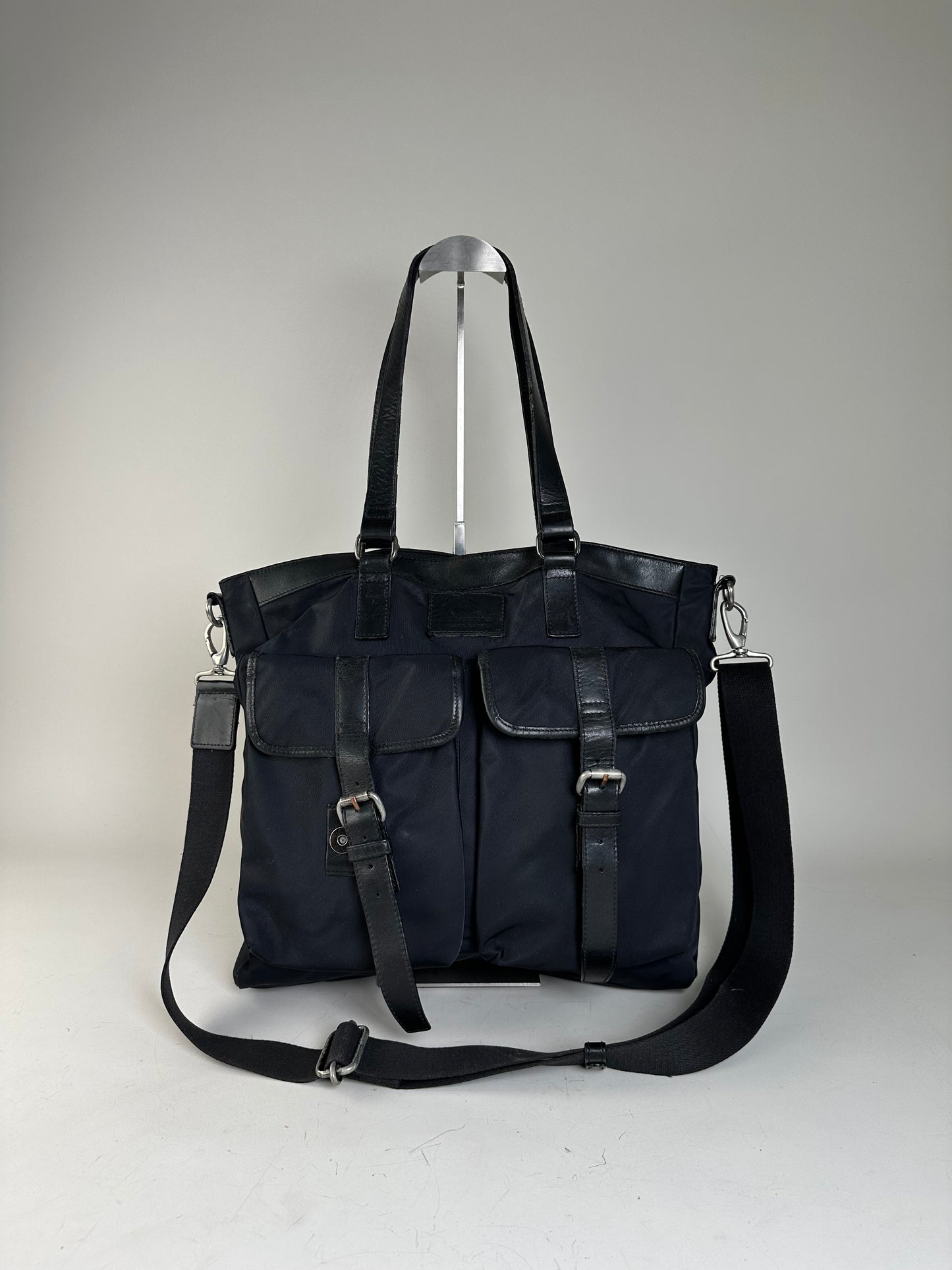 Vintage Burberry Nylon Tote Bag Black Silver
