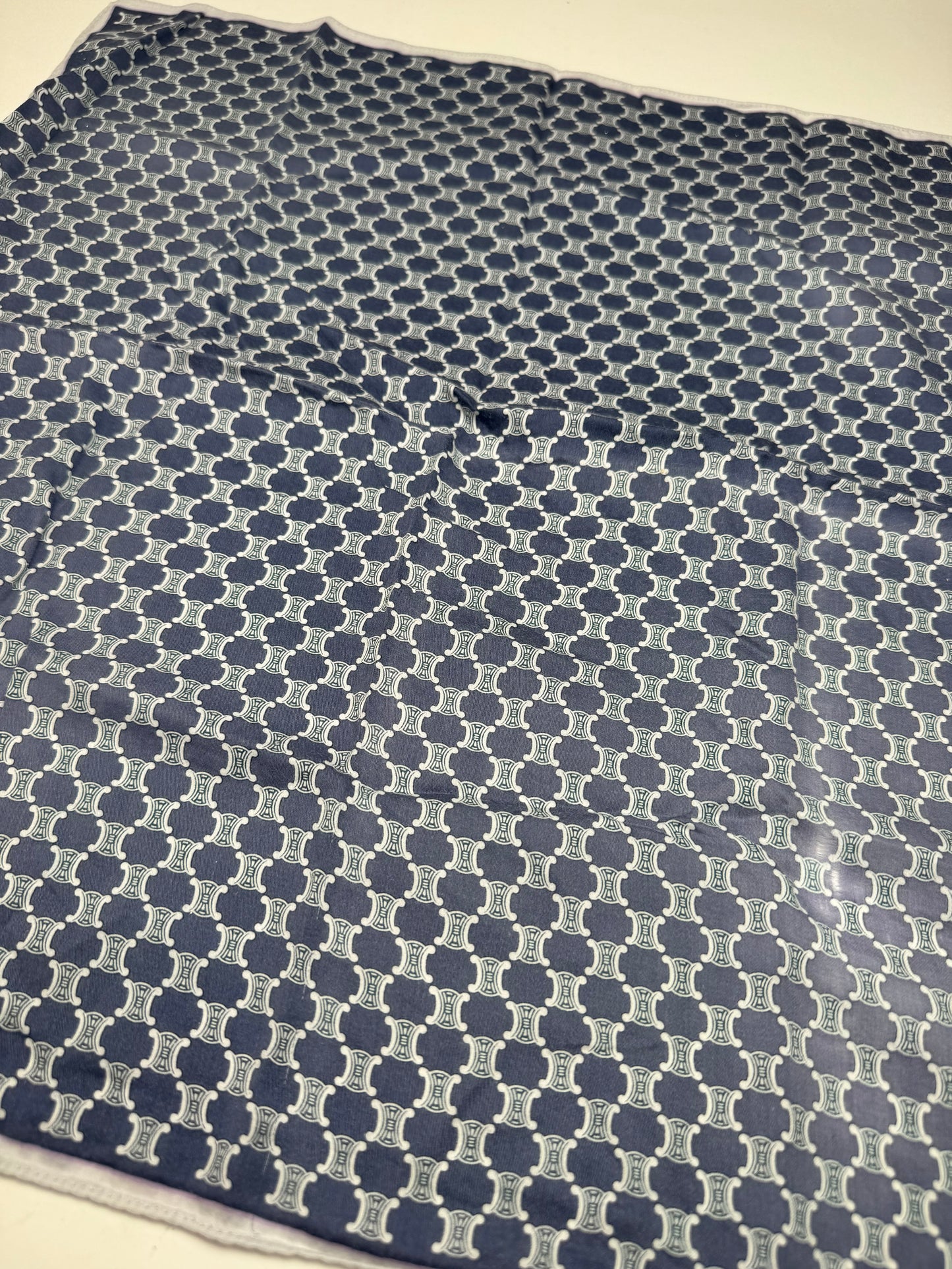 Vintage Celine Paris Triumphe monogram scarf navy white