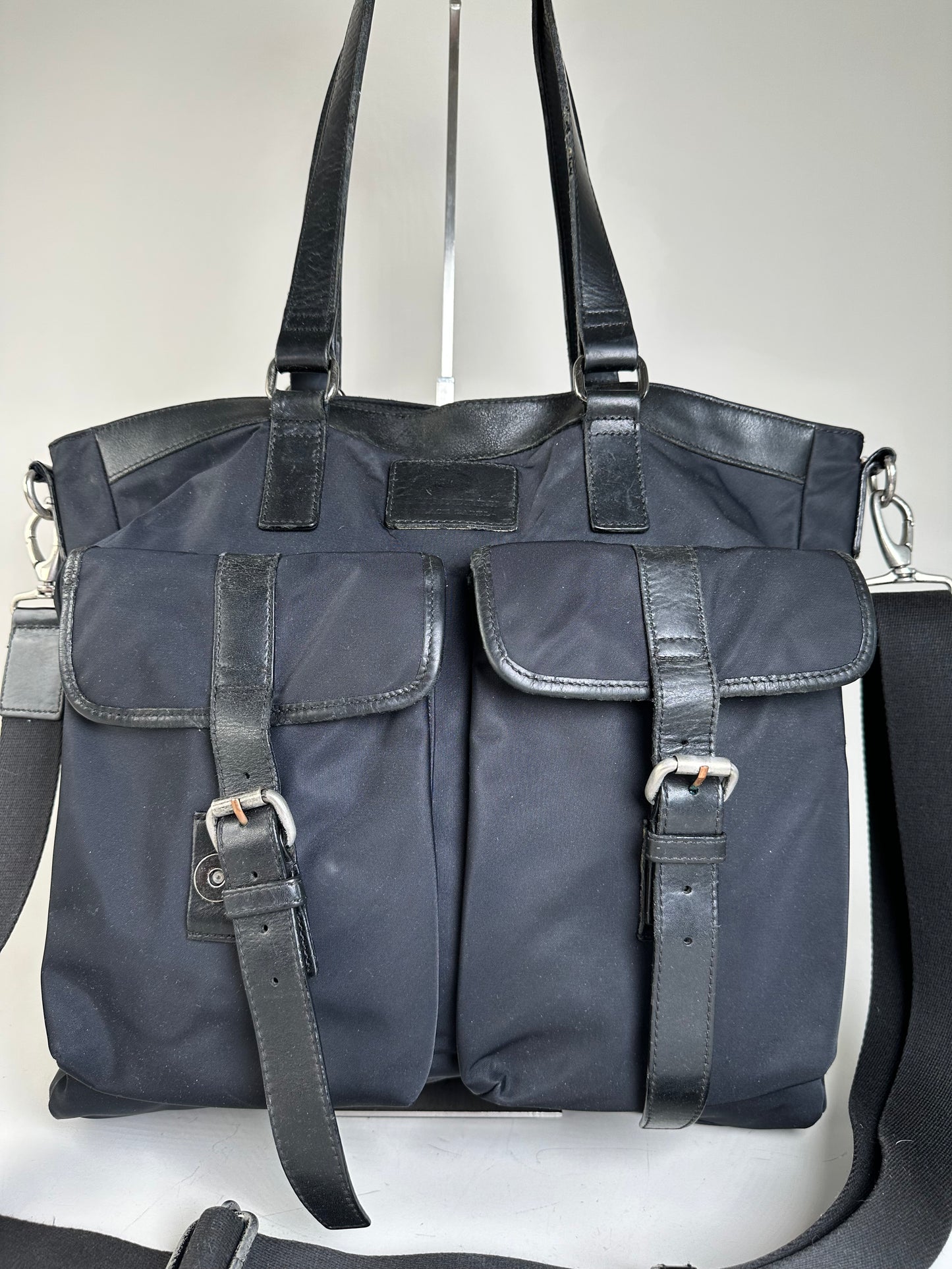Vintage Burberry Nylon Tote Bag Black Silver