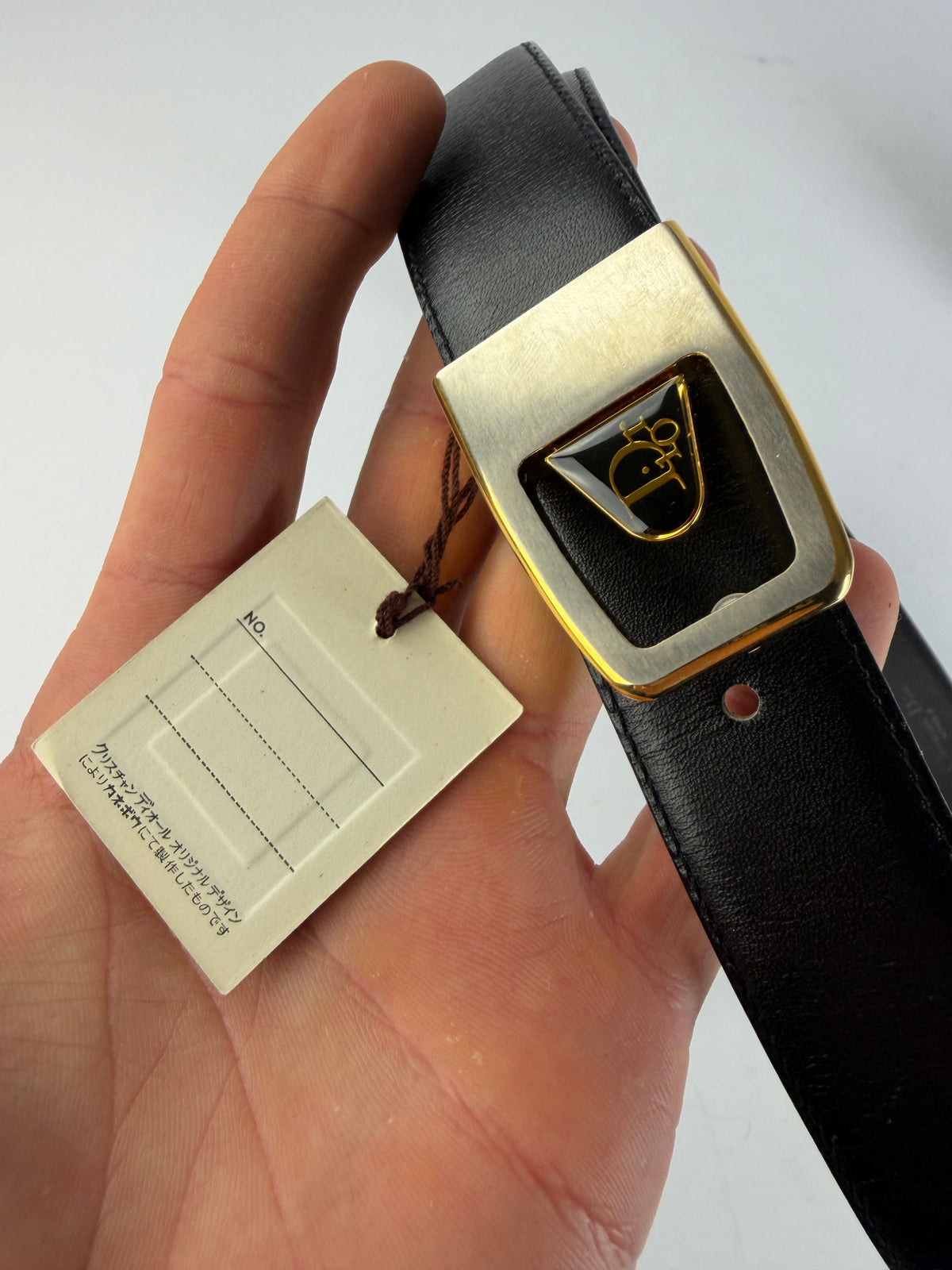 Vintage Dior Monsieur Leather Belt Black Gold c. Late 1970s–1980s