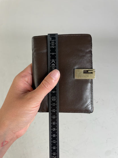 Vintage Gucci Leather Wallet Dark Brown Gold Clasp