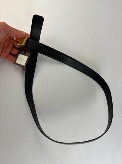 Vintage Dior Monsieur Leather Belt Black Gold c. Late 1970s–1980s