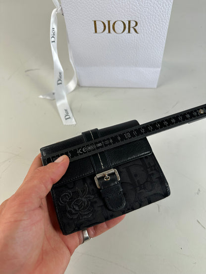 Vintage Dior Leather Canvas Wallet Black Silver