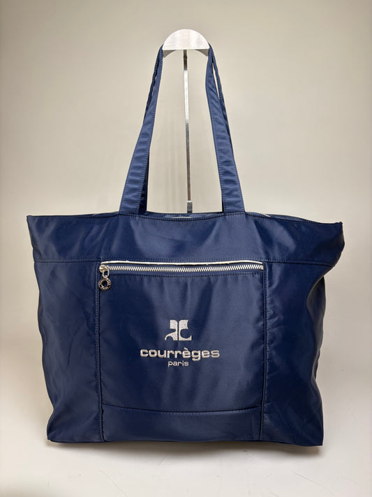 Vintage Courreges Nylon Tote Bag Navy Silver