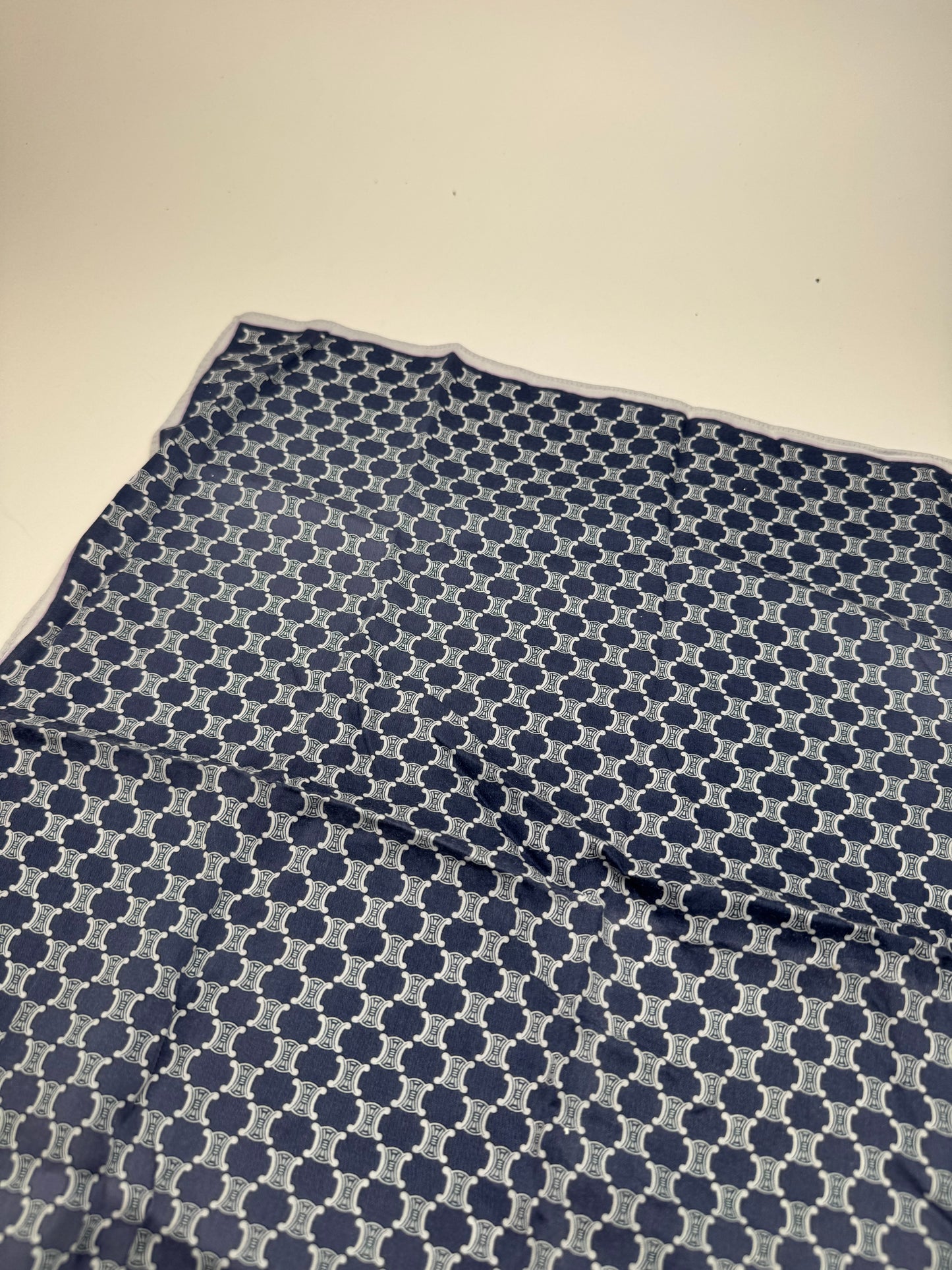 Vintage Celine Paris Triumphe monogram scarf navy white