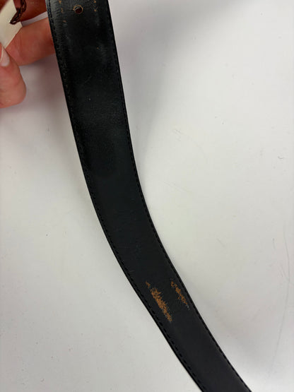 Vintage Dior Monsieur Leather Belt Black Gold c. Late 1970s–1980s
