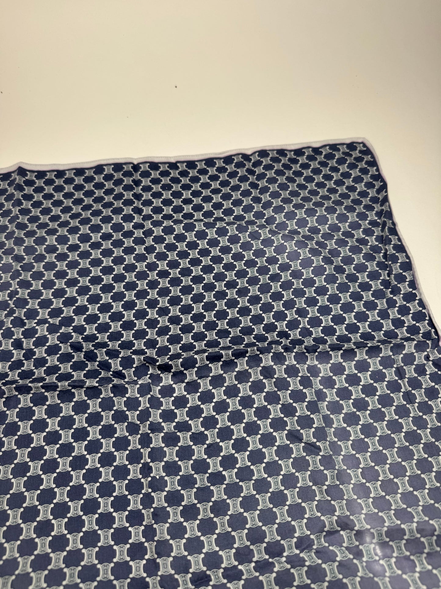 Vintage Celine Paris Triumphe monogram scarf navy white