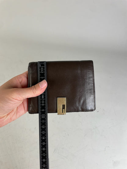 Vintage Gucci Leather Wallet Dark Brown Gold Clasp
