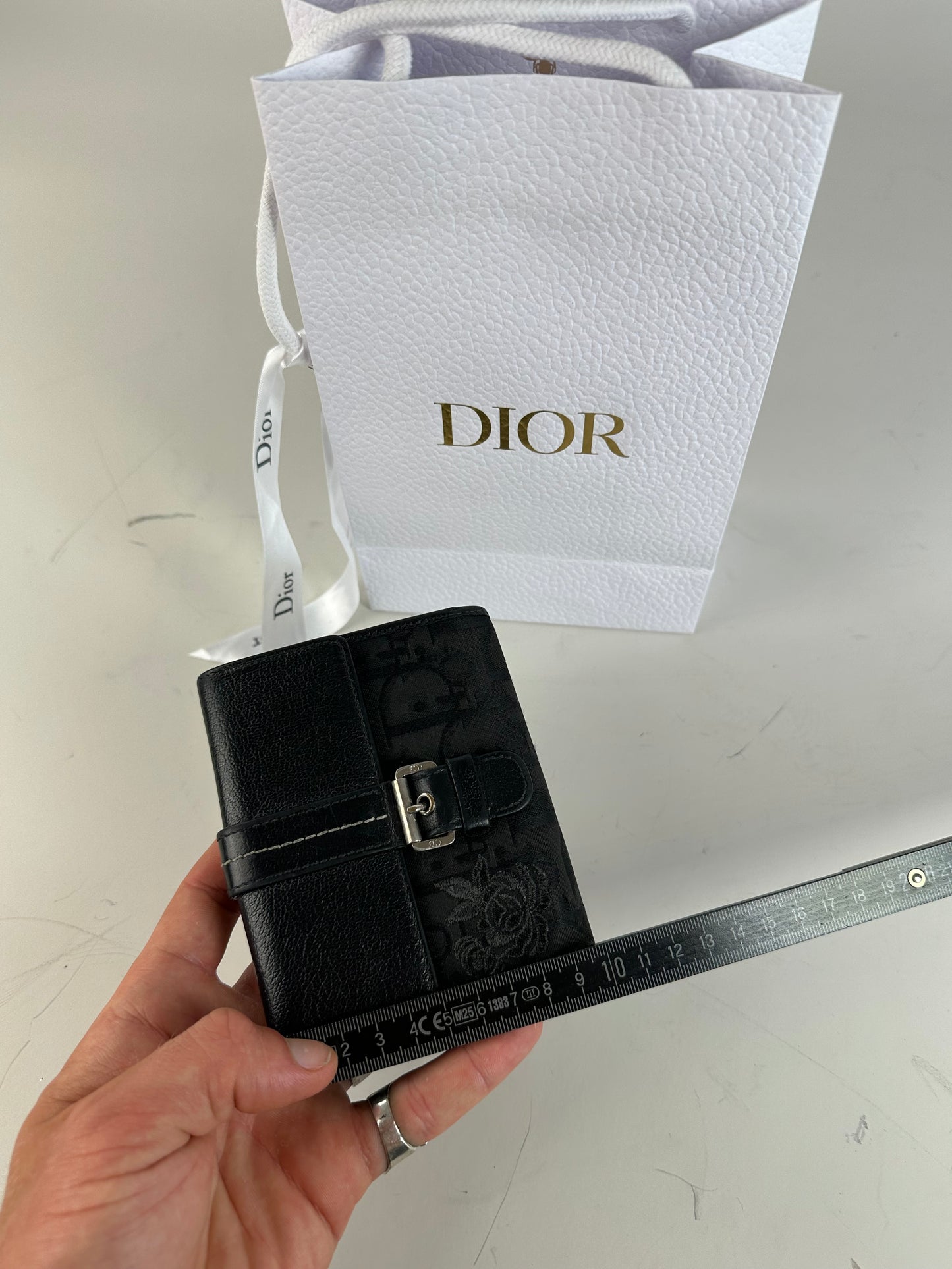 Vintage Dior Leather Canvas Wallet Black Silver