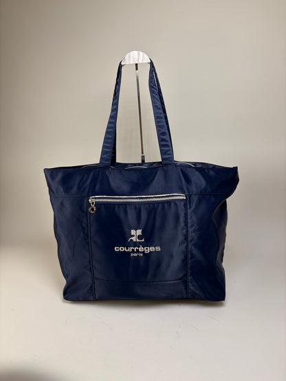 Vintage Courreges Nylon Tote Bag Navy Silver