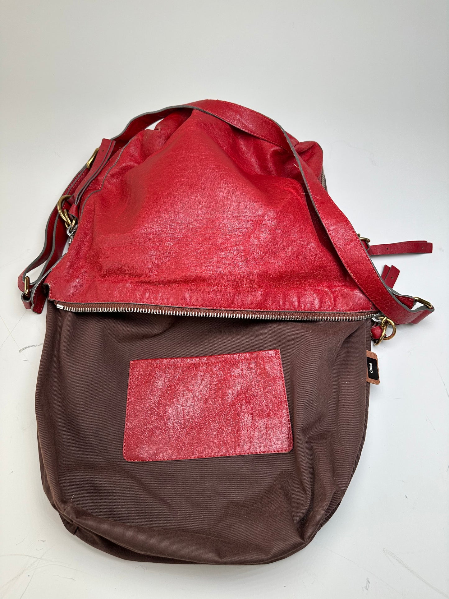 Vintage Chloe Grained Leather Shoulder Bag Red Gold