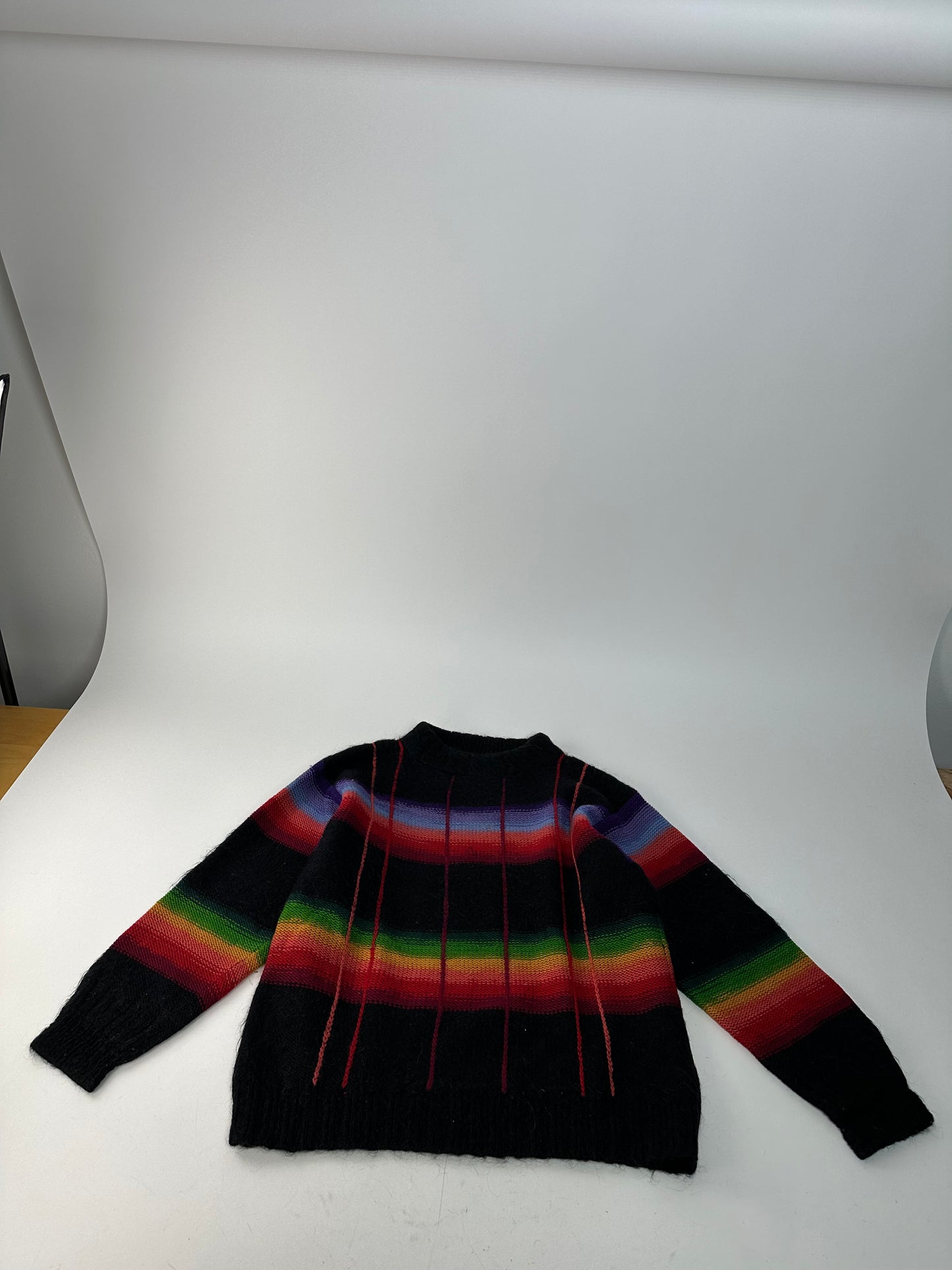 Vintage Kansai Yamamoto Rainbow Stripe Wool Knit Pullover Black Multicolour M