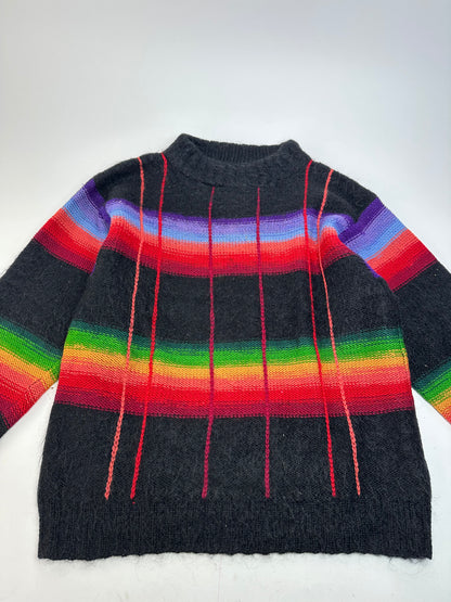 Vintage Kansai Yamamoto Rainbow Stripe Wool Knit Pullover Black Multicolour M