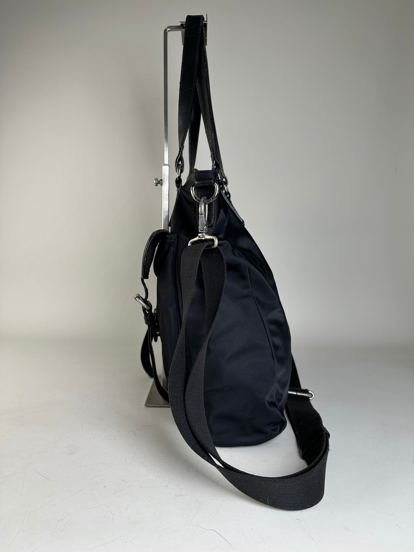 Vintage Burberry Nylon Tote Bag Black Silver