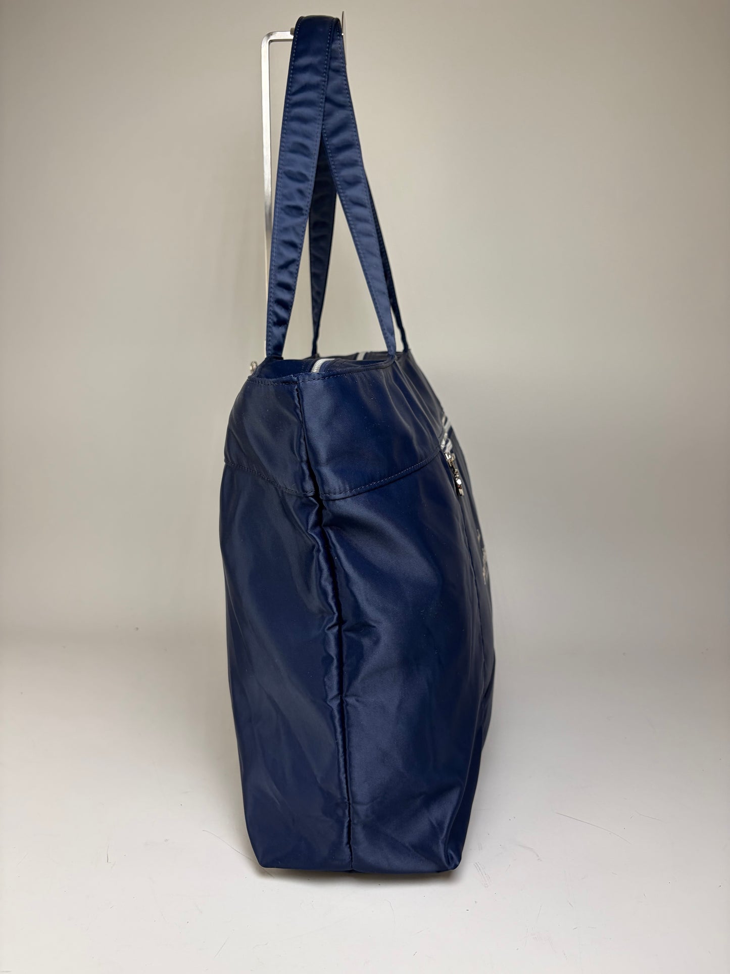 Vintage Courreges Nylon Tote Bag Navy Silver