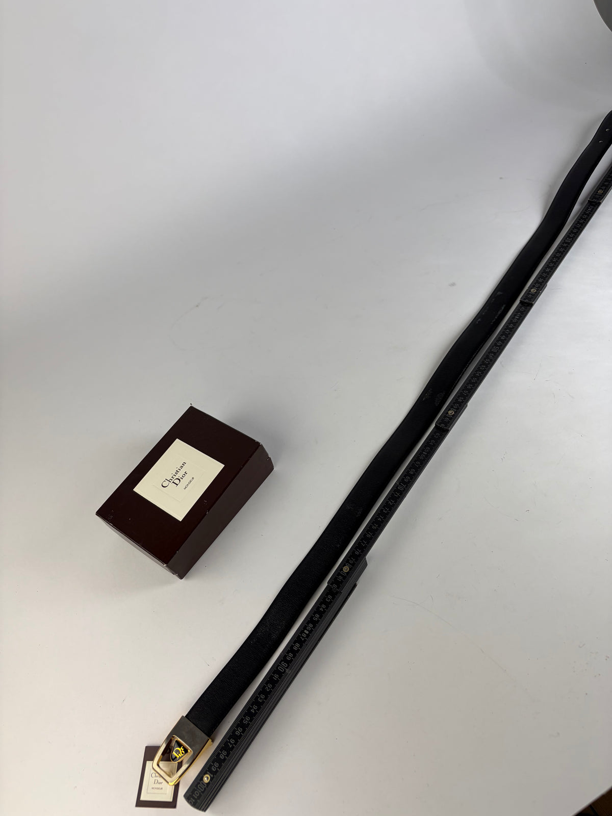 Vintage Dior Monsieur Leather Belt Black Gold c. Late 1970s–1980s