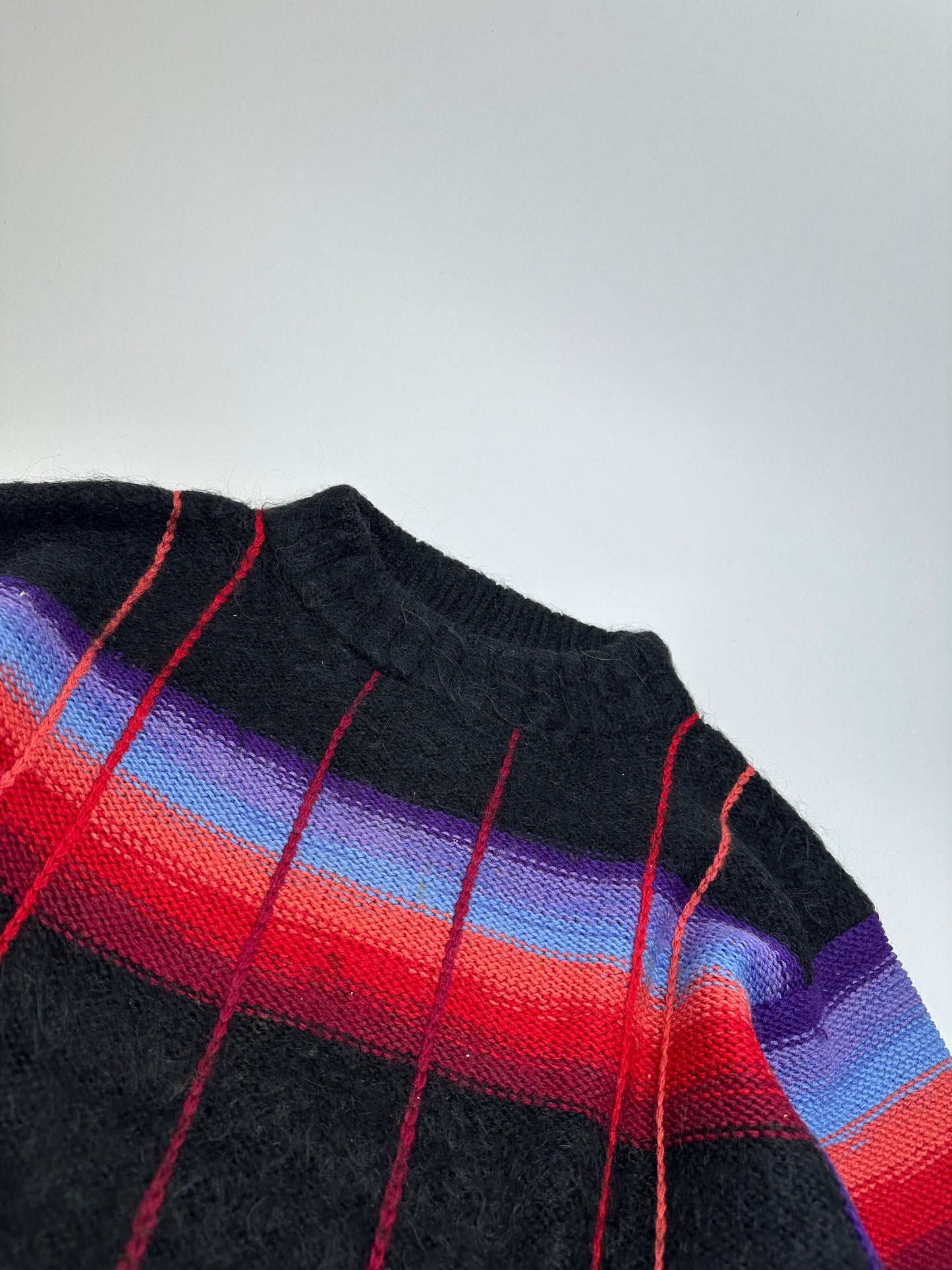 Vintage Kansai Yamamoto Rainbow Stripe Wool Knit Pullover Black Multicolour M