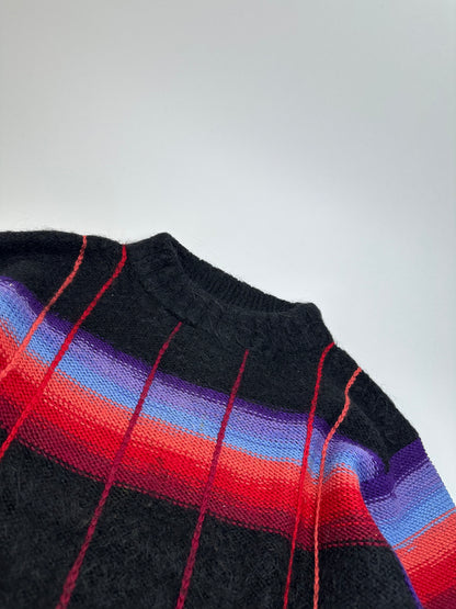 Vintage Kansai Yamamoto Rainbow Stripe Wool Knit Pullover Black Multicolour M